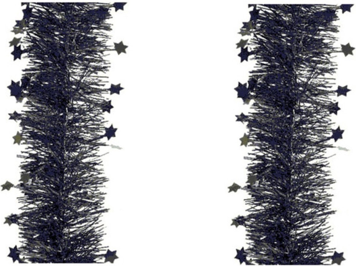 6x stuks zwarte sterren kerstslingers 10 cm breed x 270 cm kerstversiering - Guirlandes folie lametta - Zwarte kerstboom versieringen