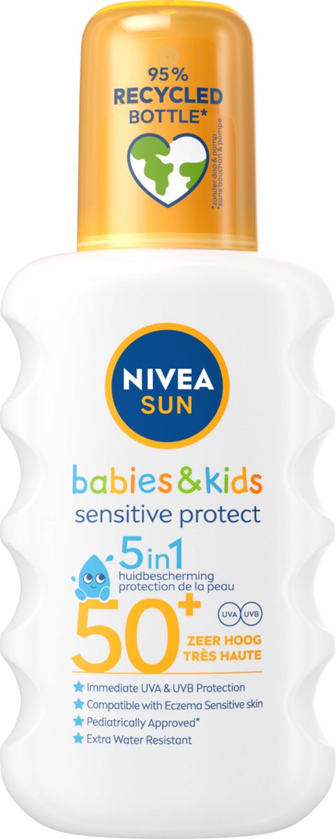 NIVEA SUN Babies & Kids Sentitive UV-Zonnebrand Spray - Baby en Kind - SPF50 - Zonnespray - 200ml - NIVEA