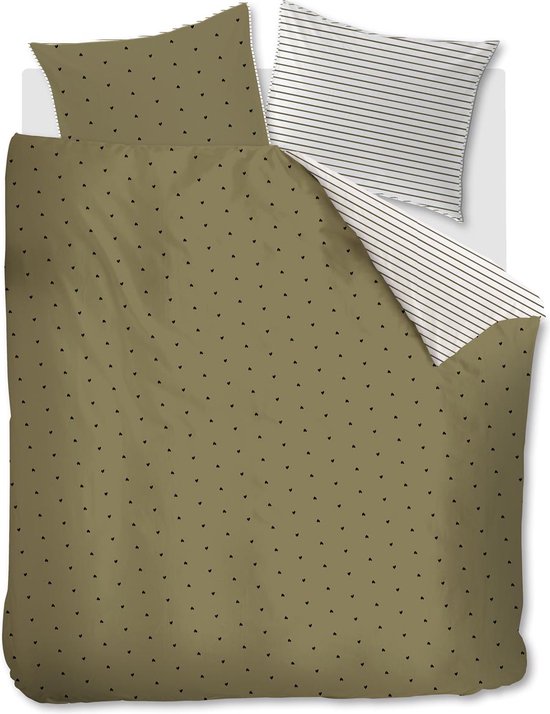 vtwonen Housse de Couette Coeurs Rayés - Vert - 240 x 200/220 cm + 2x 60 x 70 cm