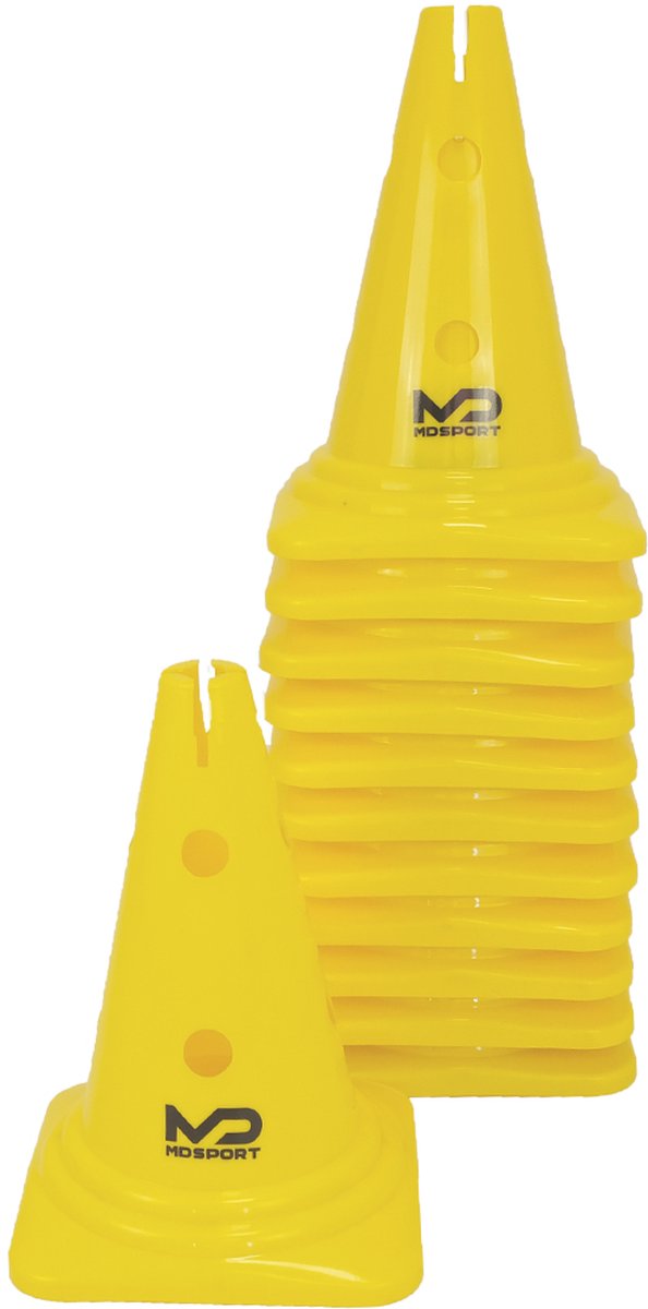 MDsport - Multifunctionele afbakenkegel geel - 30 cm - Set van 12 - Multifunctionele pion - Pion