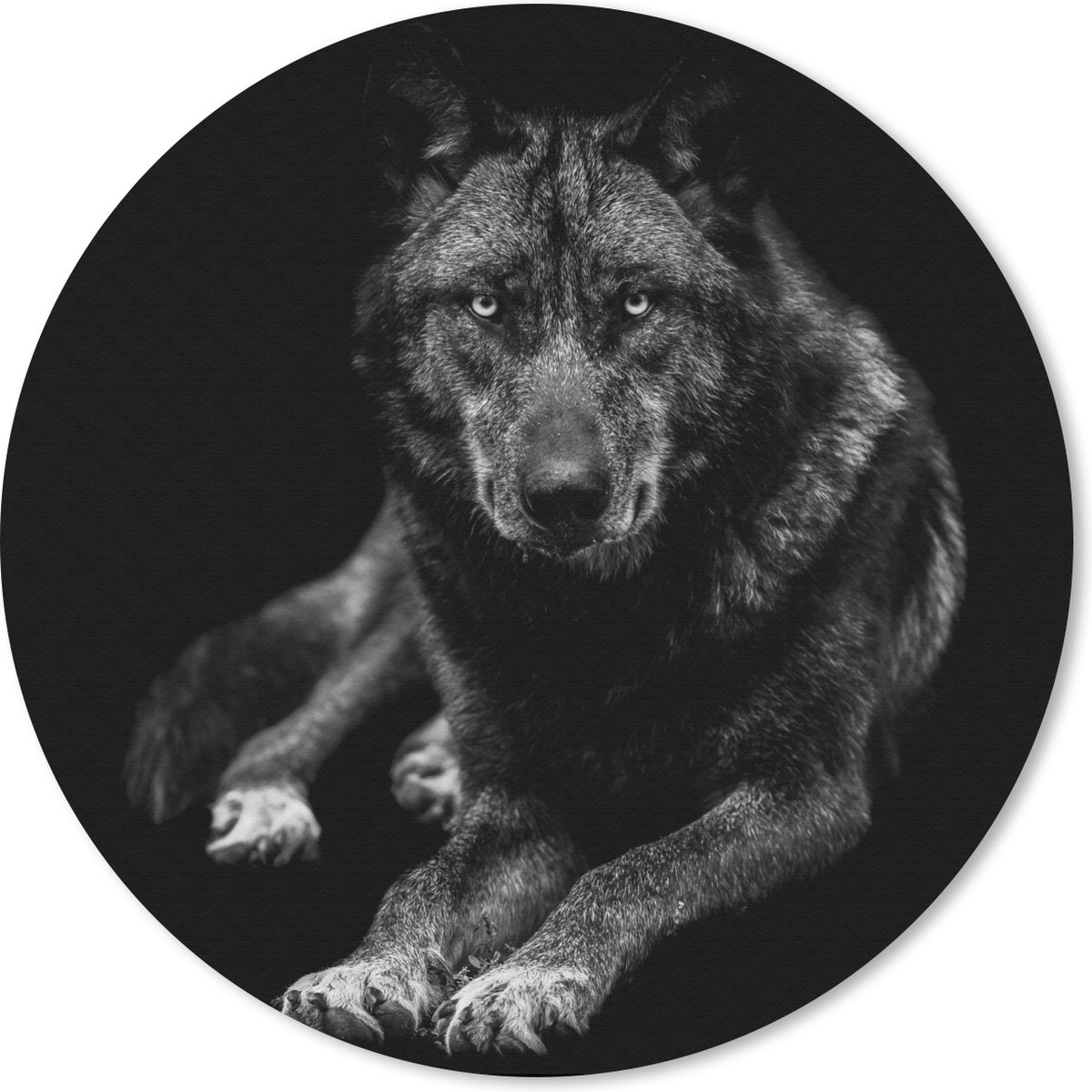 Muismat rond 30x30 cm - Mousepad Dieren - Wolf - Zwart - Wit - Portret - Ronde muismatten
