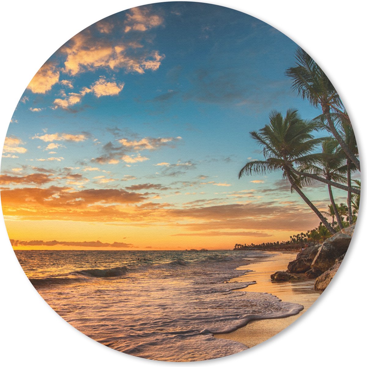 Muismat rond 20x20 cm - Mousepad Strand - Zonsondergang - Zee - Palmboom - Ronde muismatten