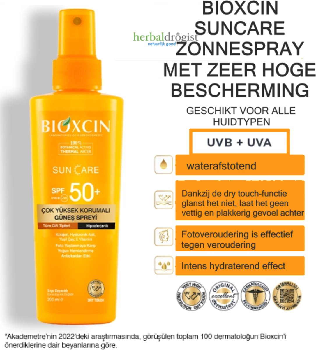 Goedkoopste Bioxcin Zonnespray Factor 50 200ml (Met collageen, hyaluronzuur, groene thee, vitamine E) - zonnebrand - zonnecrème