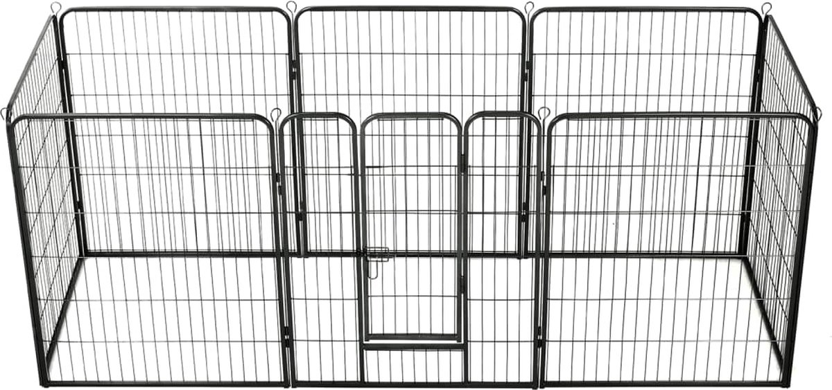 Bol.com vidaXL - Hondenren - met - 8 - panelen - 80x100 - cm - staal - zwart aanbieding