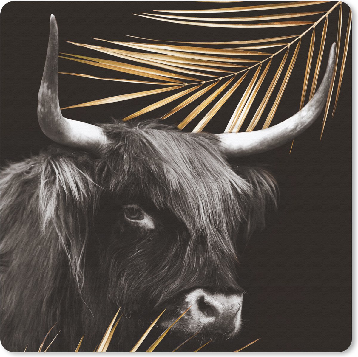 Muismat 20x20 cm - Mousepad Schotse hooglander - Goud - Varens - Muismatten