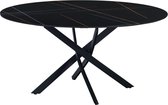 Eetkamertafel Amias Rond - 4 personen - Tuintafel zwart - Marmerlook - - Eettafel - 150x150x76cm - Ook voor buiten