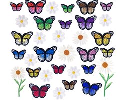Rainbecom - Vlinder en Madeliefje 33 delige set - Strijk Embleem - Stof & Strijk Applicatie - Kleding Patches - Versiering Voor Kleding
