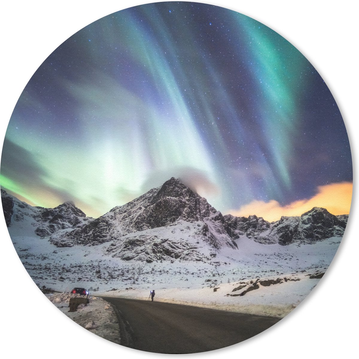 Muismat rond 40x40 cm - Mousepad Noorderlicht - Sneeuw - Bergen - Ronde muismatten