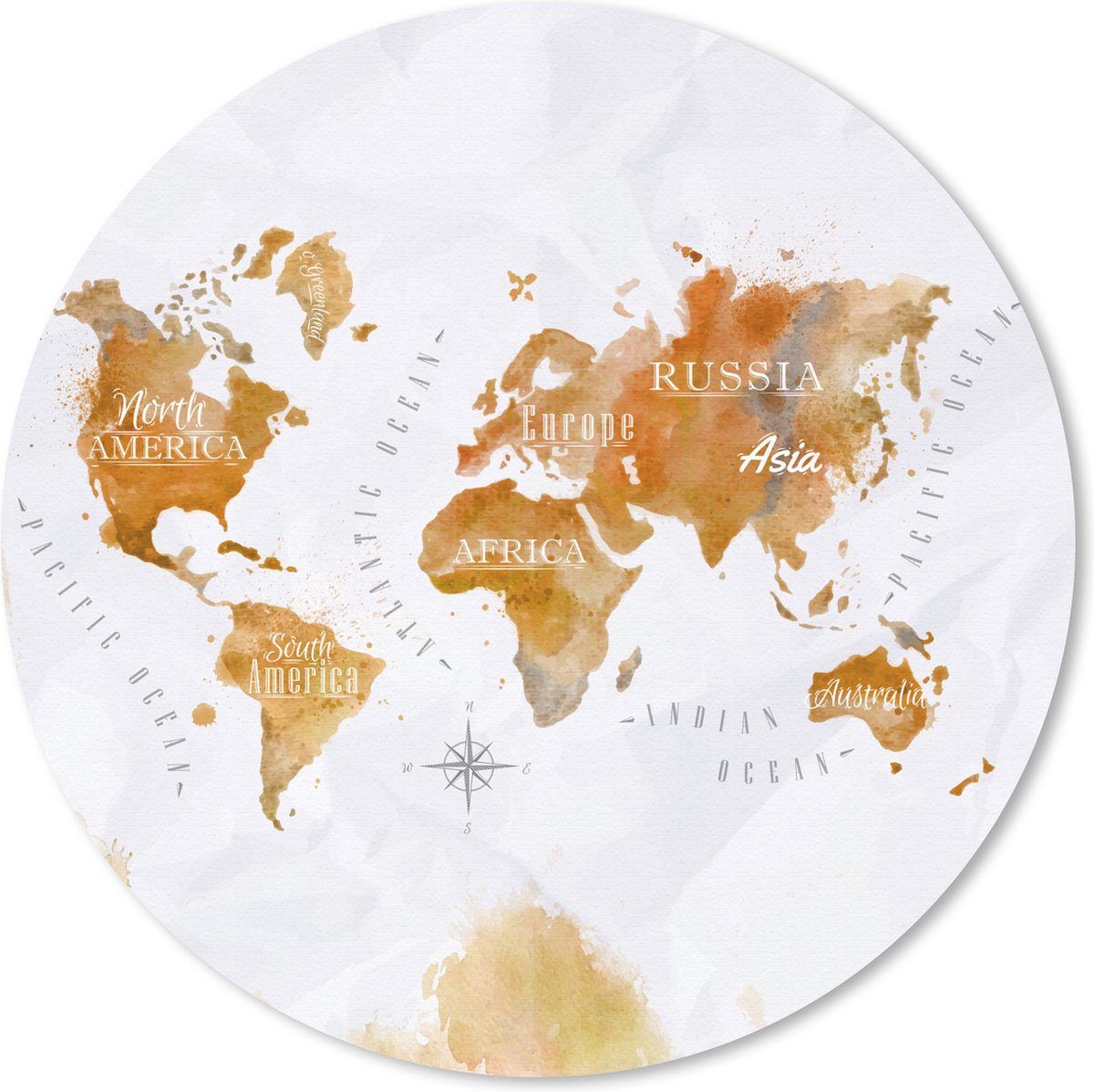Muismat rond 50x50 cm - Mousepad Waterverf - Wereldkaarten - Goud - Ronde muismatten