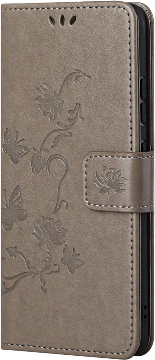 Coverup Bloemen & Vlinders Book Case - Geschikt voor OnePlus Nord CE 5G Hoesje - Grijs