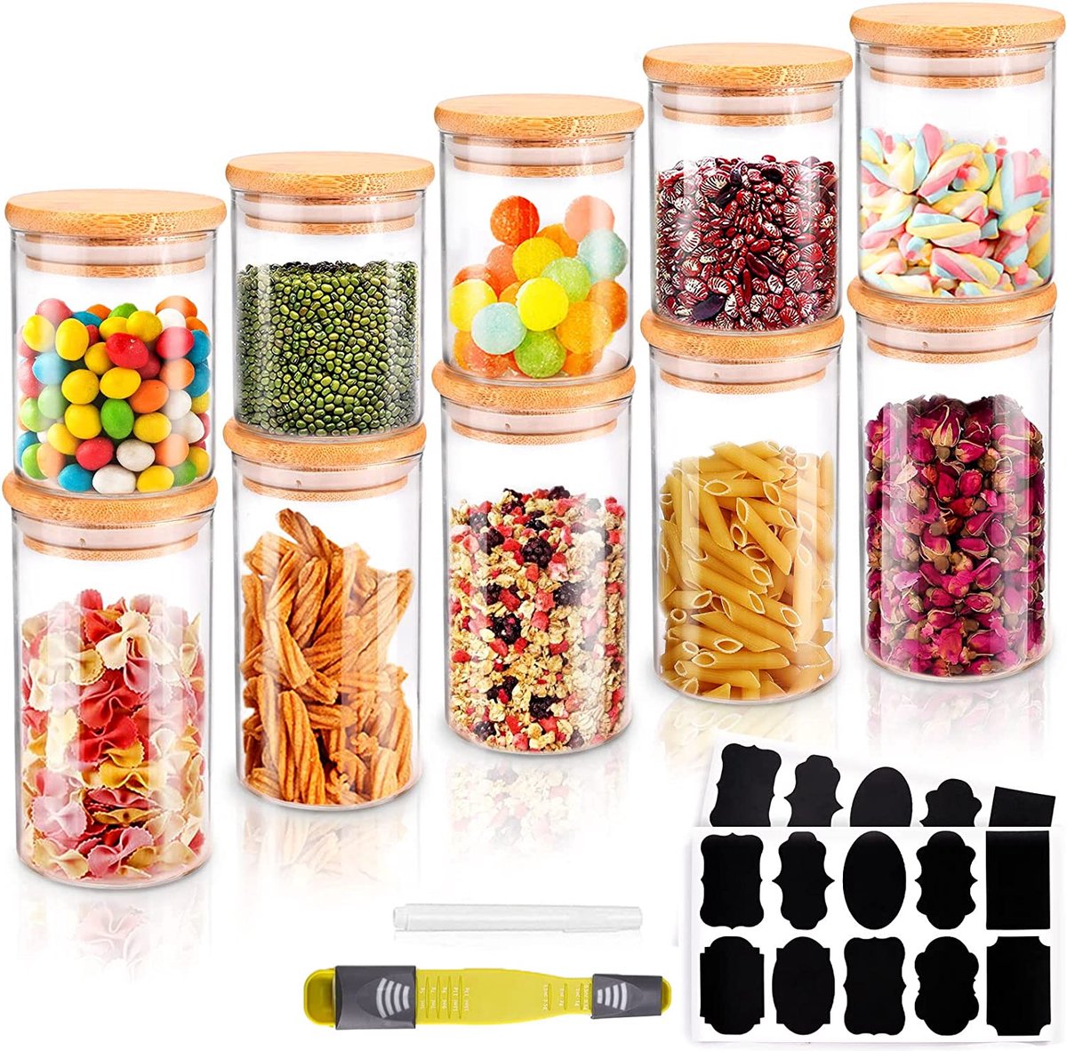 Set de 10 bocaux de conservation en verre borosilicaté, bocaux de