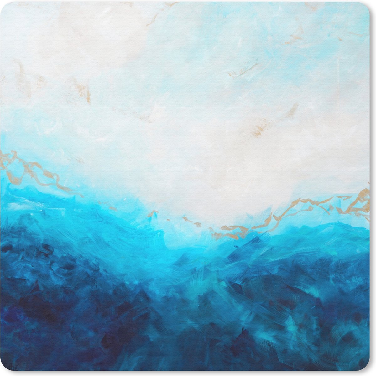 Muismat 30x30 cm - Mousepad Verf - Zee - Blauw - Abstract - Goud - Muismatten