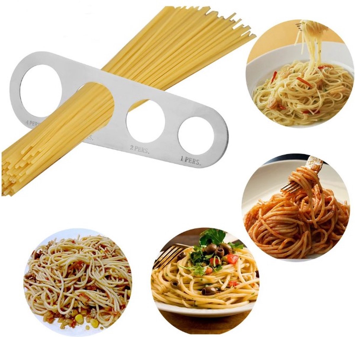 Spaghetti Meter - RVS Spaghetti Afmeten - RVS Keukengerei - RVS Keukenbenodigdheden - Porties Maken - Spaghetti Meter - Spaghetti Porties Maken - Merkloos