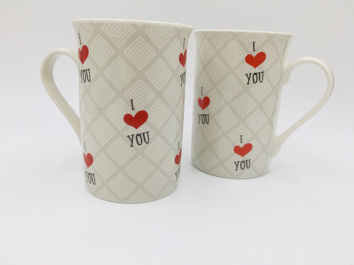 Mok, set van 2, I LOVE YOU, 10.9x7.5cm