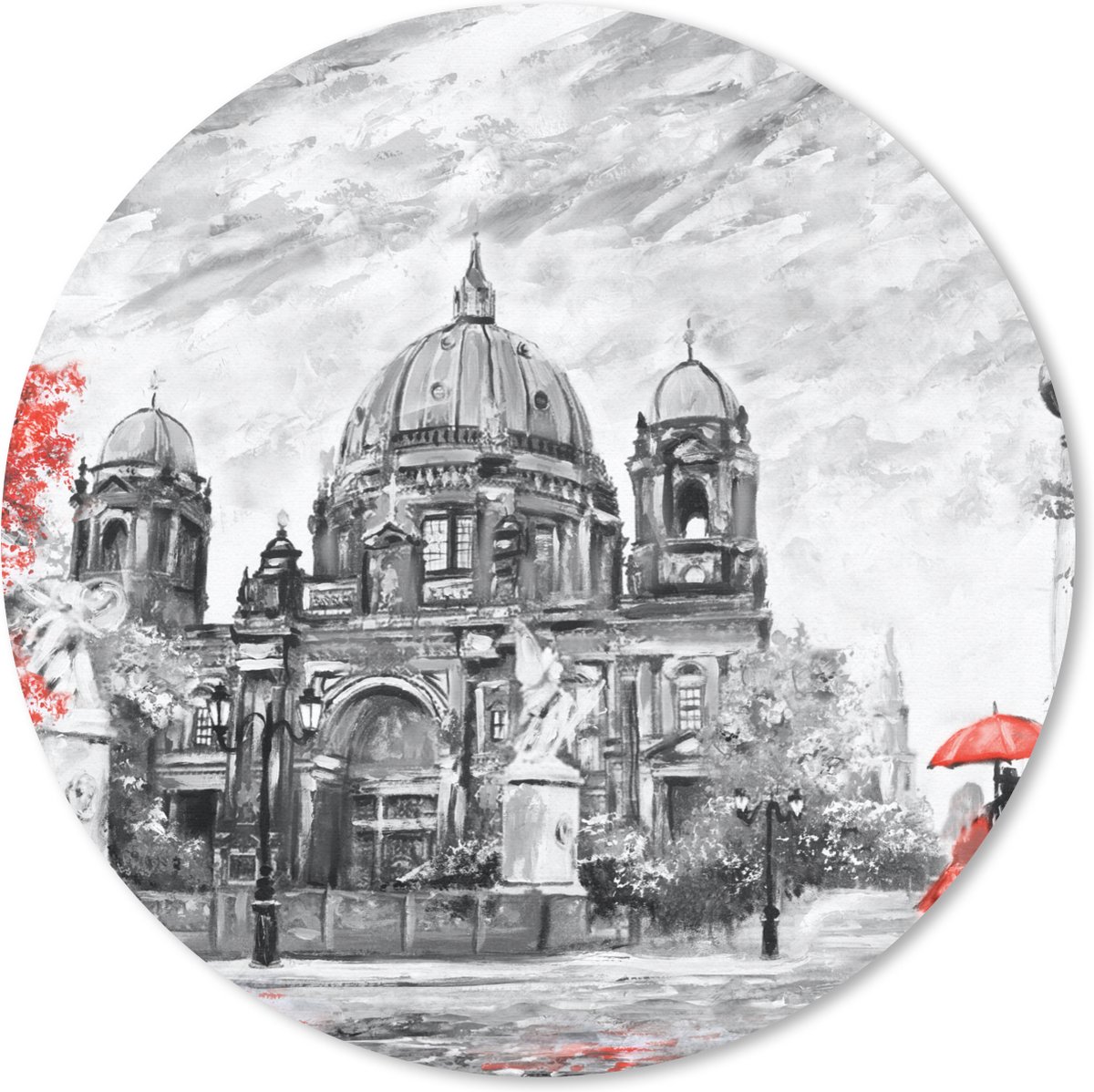 Muismat rond 30x30 cm - Mousepad Schilderij - Architectuur - Boom - Rood - Ronde muismatten