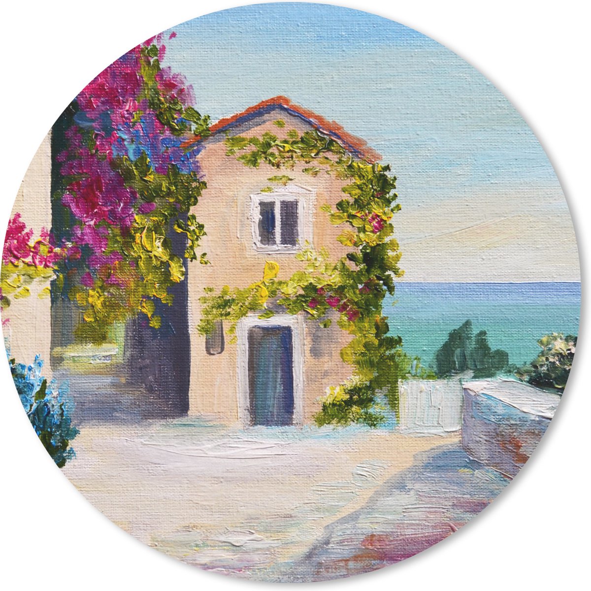 Muismat rond 40x40 cm - Mousepad Schilderij - Huis - Olieverf - Dorp - Ronde muismatten