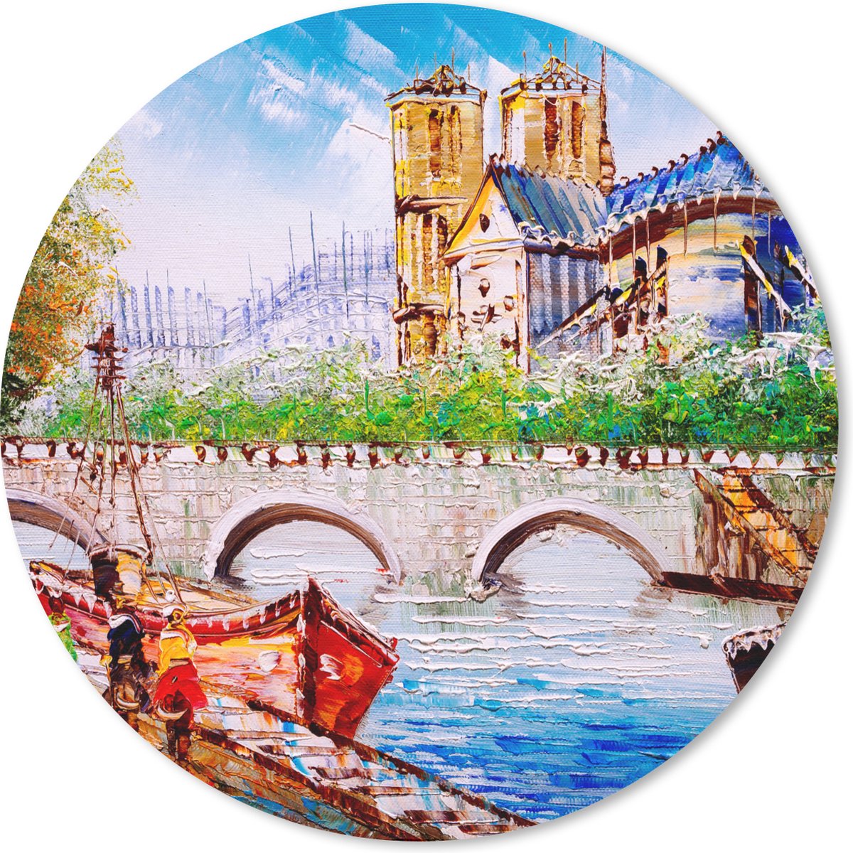 Muismat rond 50x50 cm - Mousepad Schilderij - Parijs - Boot - Brug - Ronde muismatten