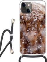 Hoesje met koord Geschikt voor iPhone 13 Mini - Schotse Hooglander - Horens - Sneeuw - Siliconen - Crossbody - Backcover met Koord - Telefoonhoesje met koord - Hoesje met touw