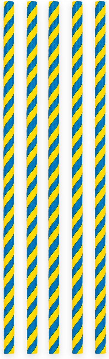 20 Papieren rietjes Blauw / Geel - 6mm x 197mm