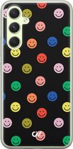 Hoesje geschikt voor Samsung Galaxy A54 - Retro Smileys - Emoji - Zwart - Soft Case Telefoonhoesje - TPU Back Cover - Casevibes