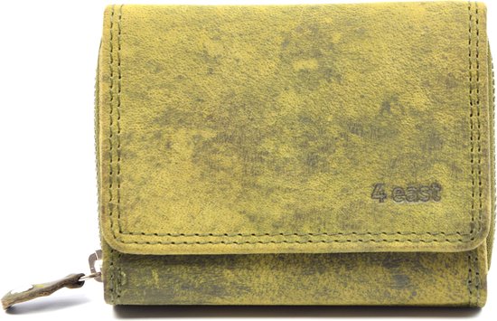 4East Wallet Ladies - Portefeuille en cuir intégral avec protection RFID - Vert olive - Compact et élégant