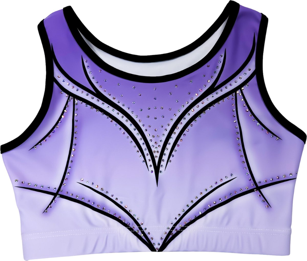 Sparkle&Dream Turntopje Claire Lila Zwart - Maat AXL S/M - Gympakje voor Turnen, Acro, Trampoline en Gymnastiek