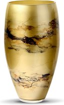 Terroso - Vase Goud, Glas Aspect Marbre, Élégant, Hauteur 38 cm