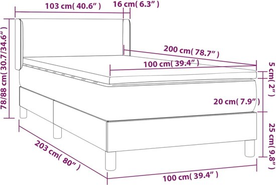 vidaXL Sommier tapissier avec matelas Similicuir Noir 100 x 200 cm