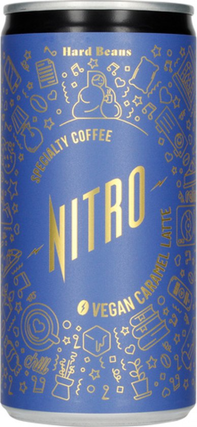 Image showcasing Hard Beans - Nitro Cold Brew Coffee Vegan Caramel Latte 200ml | bol.com