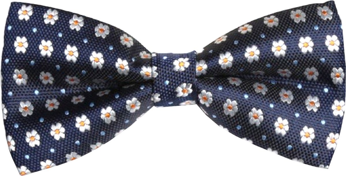 Fako Fashion® - Vlinderstrik - Vlinderdas - Strik - Deluxe - 12cm - Blauw Met Witte Bloemetjes