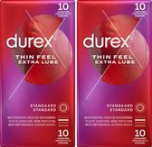 Bol.com Durex - Condooms - Thin Feel - Extra Lube - 2x 10 stuks aanbieding