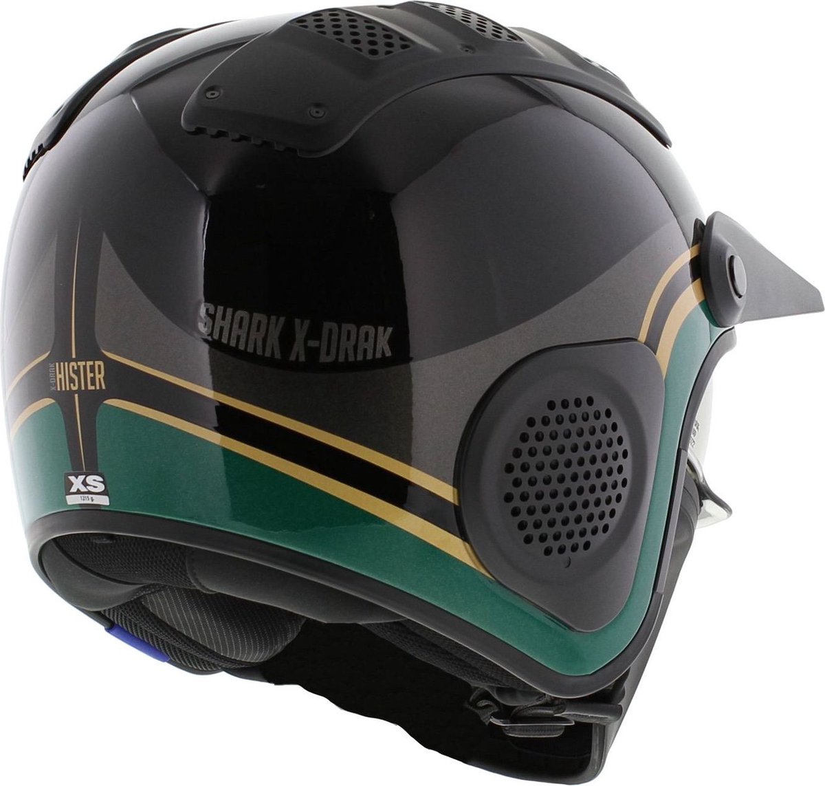Shark XDrak Trial Helm Hister glans zwart groen goud XS Motorhelm