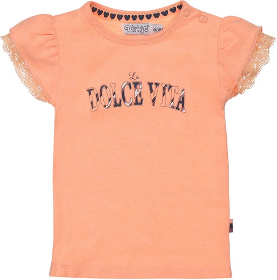Dirkje - Meisjes shirt - Neon peach - Maat 56