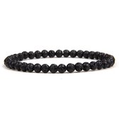 Bixorp Gems Lavasteen Edelstenen Armband 4mm kralen - Gepolijste Edelsteen Kralenarmband - 18cm