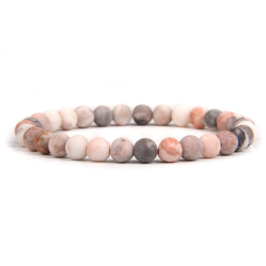 Bixorp Gems Roze Zebra Jaspis Edelstenen Armband 6mm kralen - Gepolijste Edelsteen Kralenarmband - 18cm