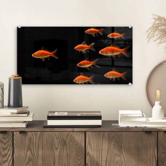 MuchoWow® Peinture sur verre 40x20 cm - Peinture sur verre acrylique - Poisson rouge - Animaux - Zwart - Photo sur verre - Peintures