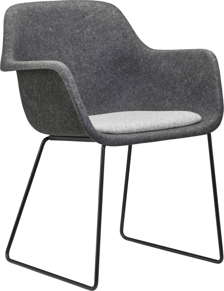Felt - PET Stoel Antraciet - Zwart Frame - 100% recycle plastic en staal - Zitting Grijs (Fair Furniture Group – Nederlands Familiebedrijf)