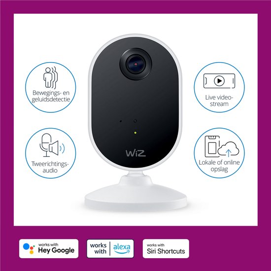 WiZ Slimme Binnencamera - Home Monitoring - Bedrade camera - Koppel met je slimme WiZ verlichting - Beweging- en geluidsdetectie — afbeelding 2