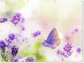 Muurdecoratie buiten Lavendel - Vlinder - Bloemen - 160x120 cm - Tuindoek - Buitenposter