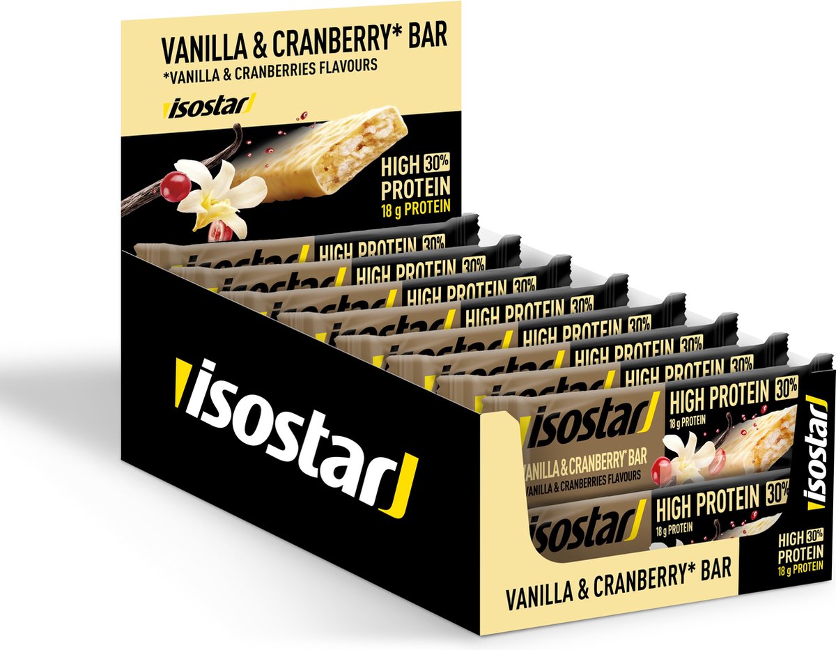Goedkoopste Isostar - High Protein 30 Reep - Vanilla Cranberry - 16 x 56 gr