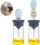Glazen olijfoliedispenserfles met siliconenborstel, 2 in 1 voor keuken, koken, braden, bakken, grillen, pannenkoeken (1, blauw)