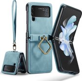 Caseme Hoesje Geschikt voor Samsung Galaxy Z Flip 4 Aqua Blue - Kunstlederen Back Cover met Ring & Koord