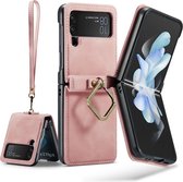 Casemania Hoesje Geschikt voor Samsung Galaxy Z Flip 4 Pale Pink - Kunstlederen Back Cover met Ring & Koord