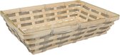 Broodmand rechthoekig - gevlochten bamboe hout - 34 x 24 x 8 cm - naturel/grijs