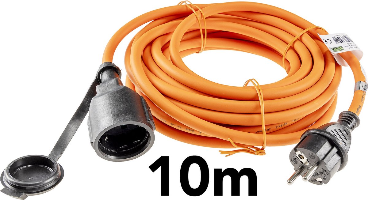 Verlengsnoer 10 meter - Verlengkabel voor max. 3680 Watt - voor buitengebruik en camping - Verlengsnoer buiten IP44 - 3 x 1,5 mm² - Oranje