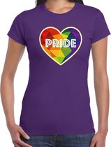 Bellatio Decorations Gay Pride shirt - pride hartje - regenboog - dames - paars M