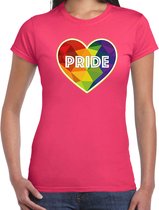 Bellatio Decorations Gay Pride shirt - pride hartje - regenboog - dames - roze M