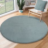 Karpet24 Loft modern pluizig laagpolig tapijt - Ø 200 cm rond antislip onderkant, wasbaar tot 30 graden, heerlijk zacht, bontlook, blauw