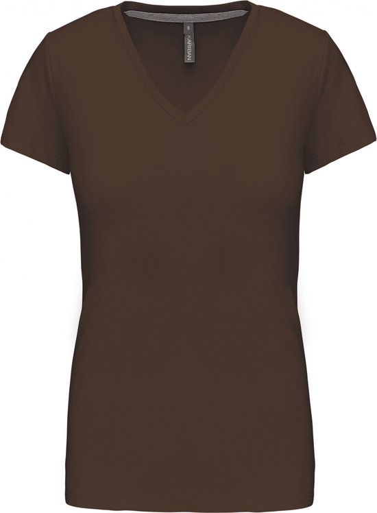 T-shirt Femme XXL Kariban Col V Manche courte Chocolat 100% Katoen