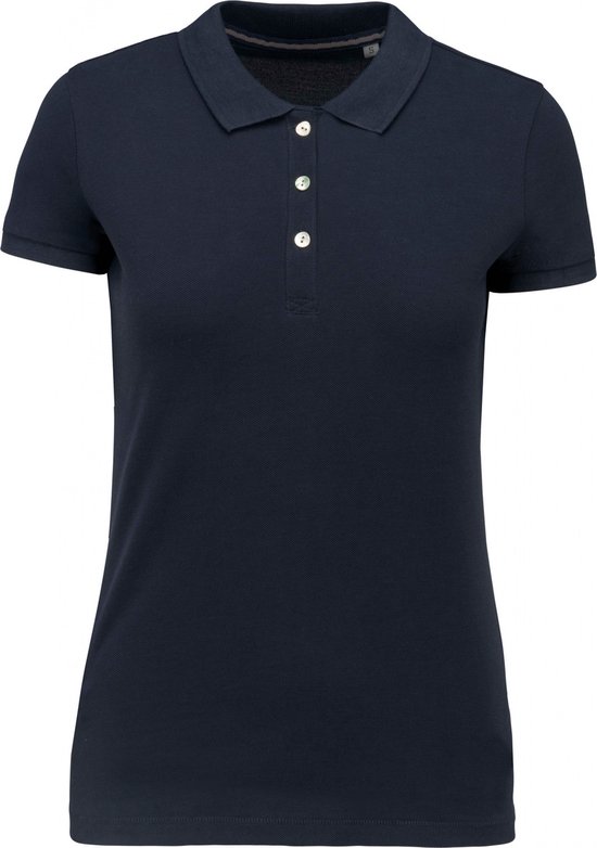 Polo Dames XL Kariban Kraag met knopen Korte mouw Navy 100% Katoen